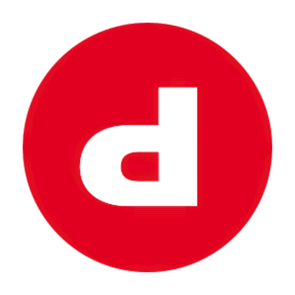 depop logo A red circular logo with a bold white lowercase letter 'd' centered inside it, shown on a plain white background.